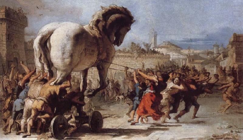 TIEPOLO, Giovanni Domenico The Building of the Trojan Horse The Procession of the Trojan Horse into Troy china oil painting image